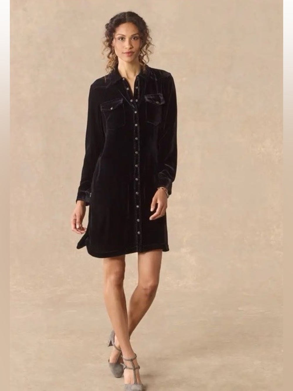 Sundance Black Velvet Button-Front Dress